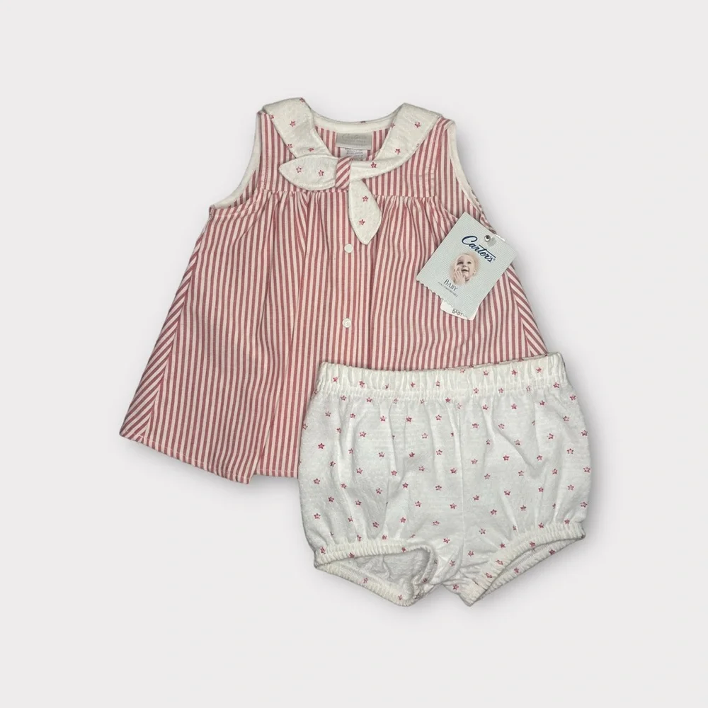 Carter's Vintage Striped Pink & White Top & Bloomer Matching Set